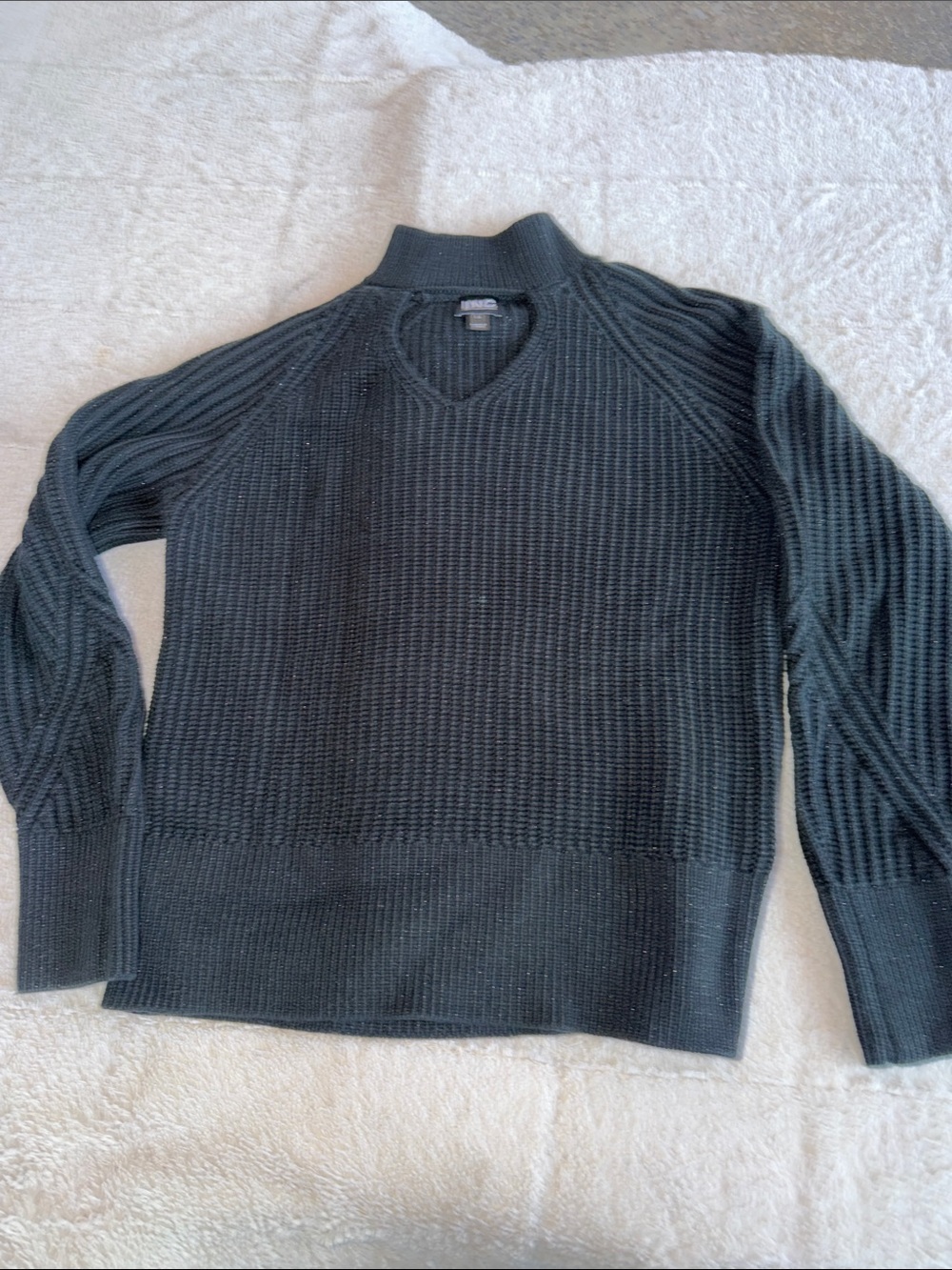 INC International Concepts Black Ribbed V-Neck Sweater